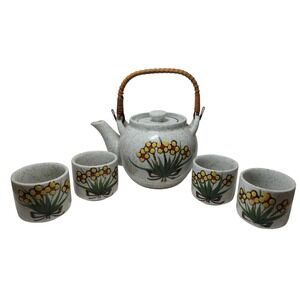 Vintage Otagiri Original Teapot‎ Set Floral Hand Crafted Painted Six Pieces READ